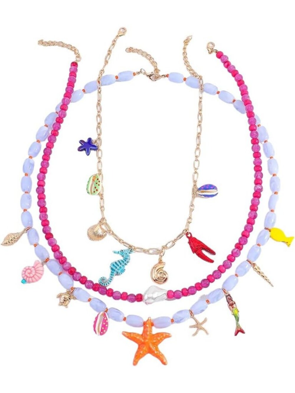 Boho Layered Beaded Necklace - Summer Beach Charm Jewelry for Women, Trendy